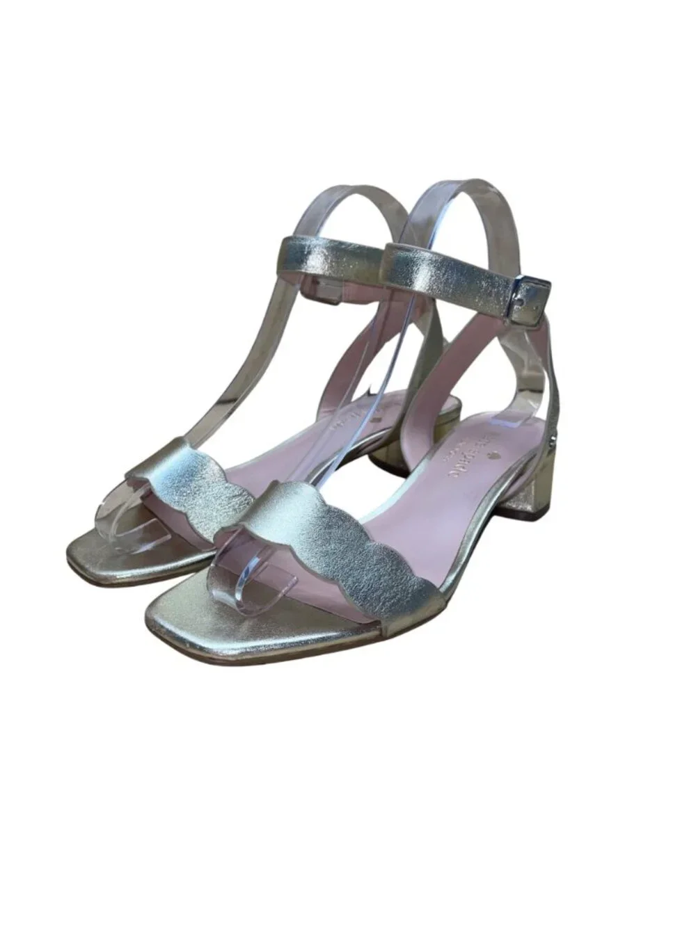 Kate Spade Women’s Metallic Gold & Pink Leather Block Heel Edie Sandals Size 6B